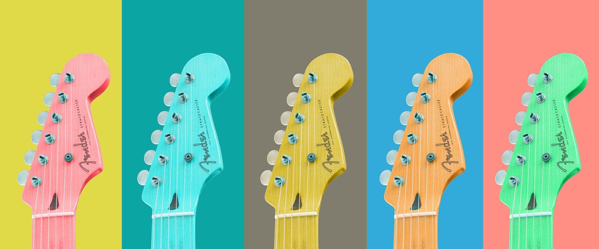 Sommerkonzert, Maria-Ward-Schulen Altötting, Kultur+Kongress Forum Altötting, Foto Pixabay 5 Gitarren vor buntem Hintergrund.