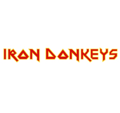 Iron Donkeys, Manowar, Manomore, Iron Maiden, Abriss, Forum, Altoetting, Logo Band Das Logo einer Band mit roter Schrift.