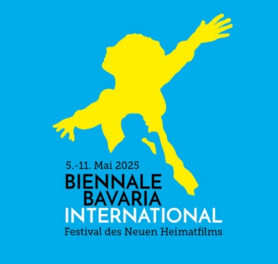 Logo Biennale 2025 Logo Filmfestival blau und gelb