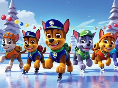 Cool-Paw-Party, Eisbahn, Kreisstadt Altötting, Foto: KI generiert Hunde auf Schlittschuhen im Winter.