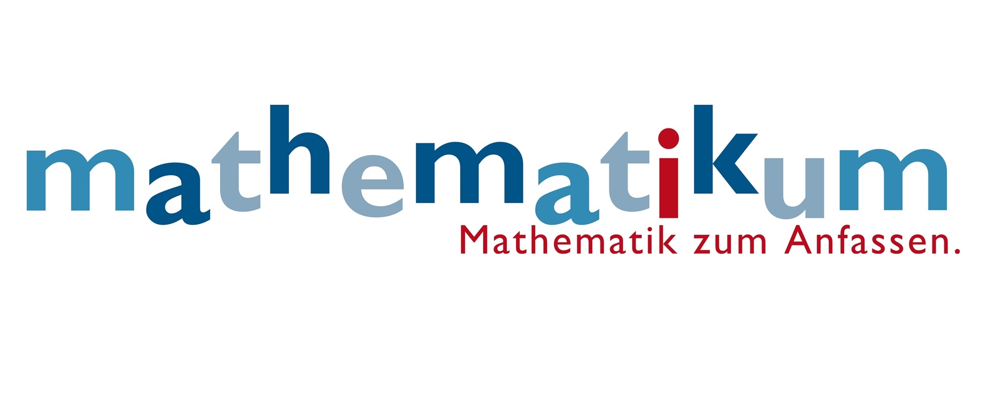 Das Logo Mathematikum mit blauen Buchstaben.