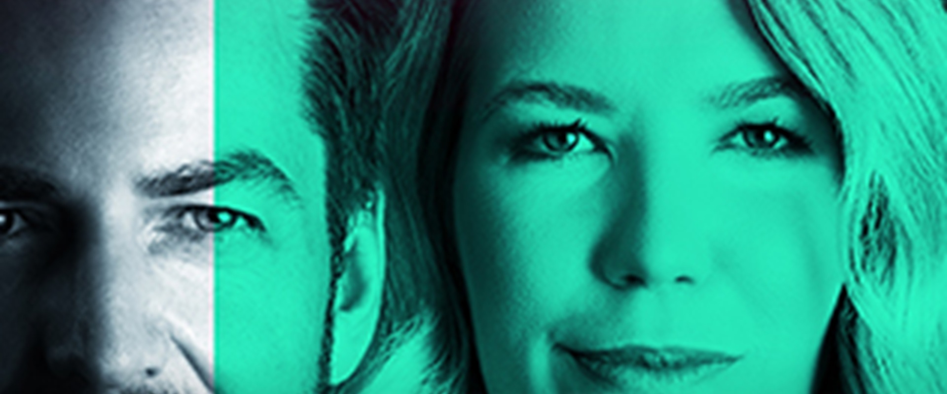 Alexander Stevens, Jacqueline Belle, True Crime, Toxic Love, Forum Altötting, Bild Julian Hartwig Die Gesicher von einem Mann und einer Frau vor einem dunklen Hintergrund.