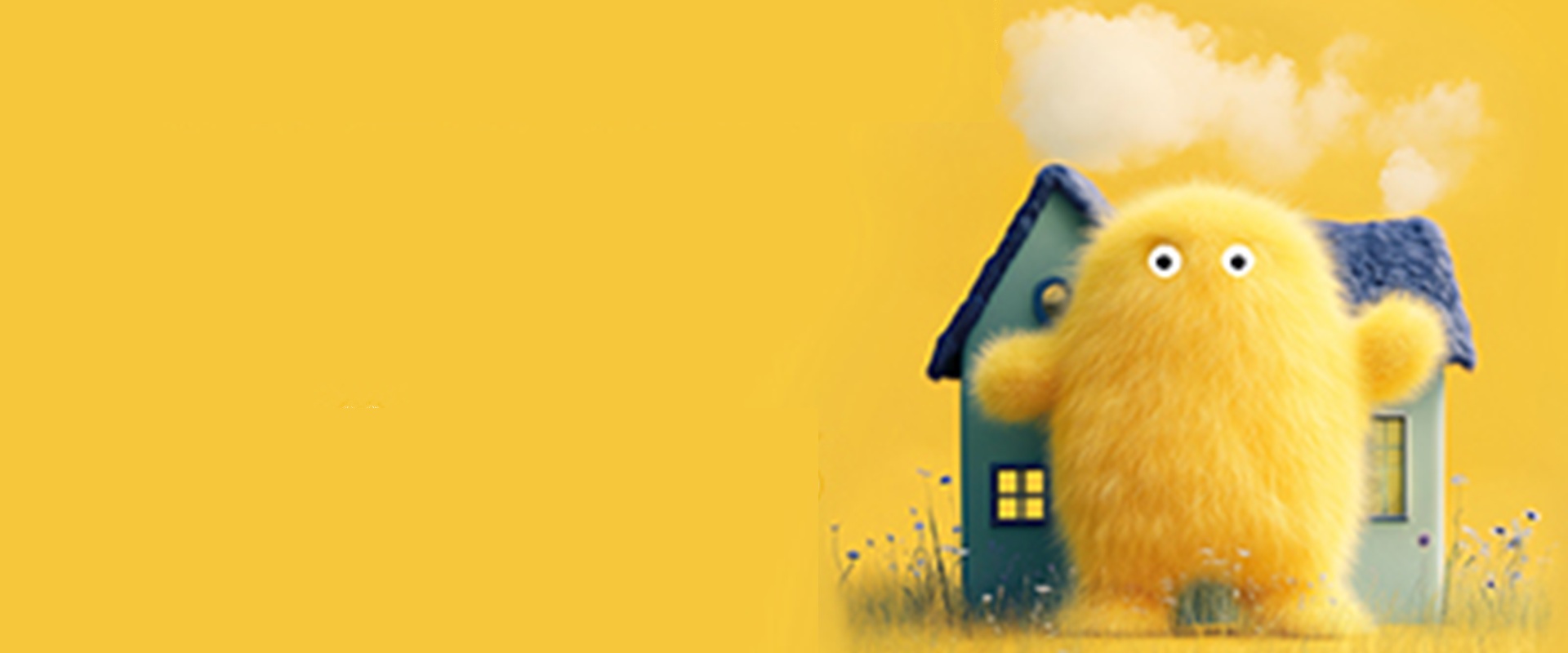 Altöttings Plan für die Wärmewende, Bild Stadt Ein gelbes Plüschtier steht vor farbigem Hintergrund.