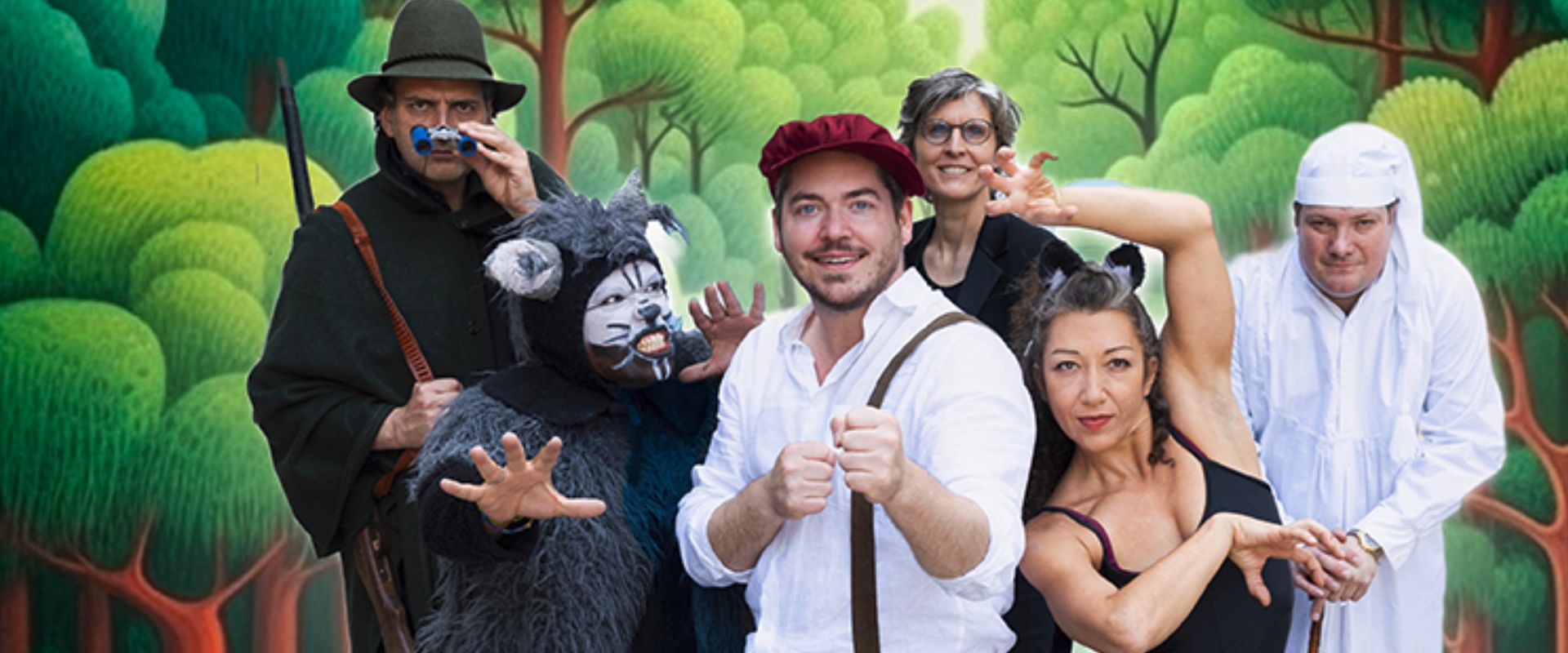 Das 6-köpfige Ensemble von Peter und der Wolf.