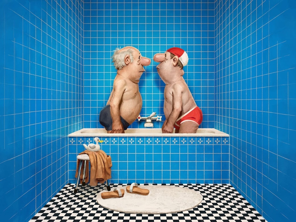 Zwei Männer in der Badewanne.