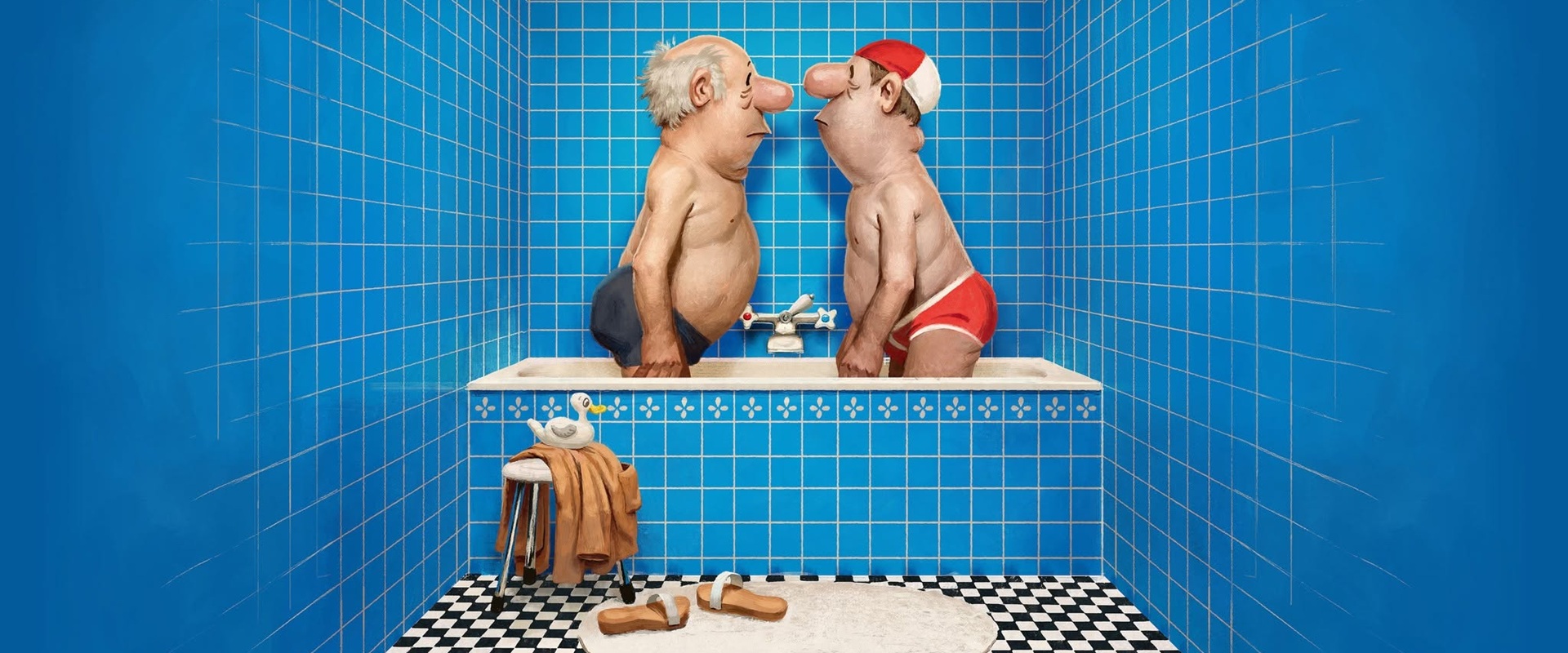 Zwei Männer in der Badewanne.