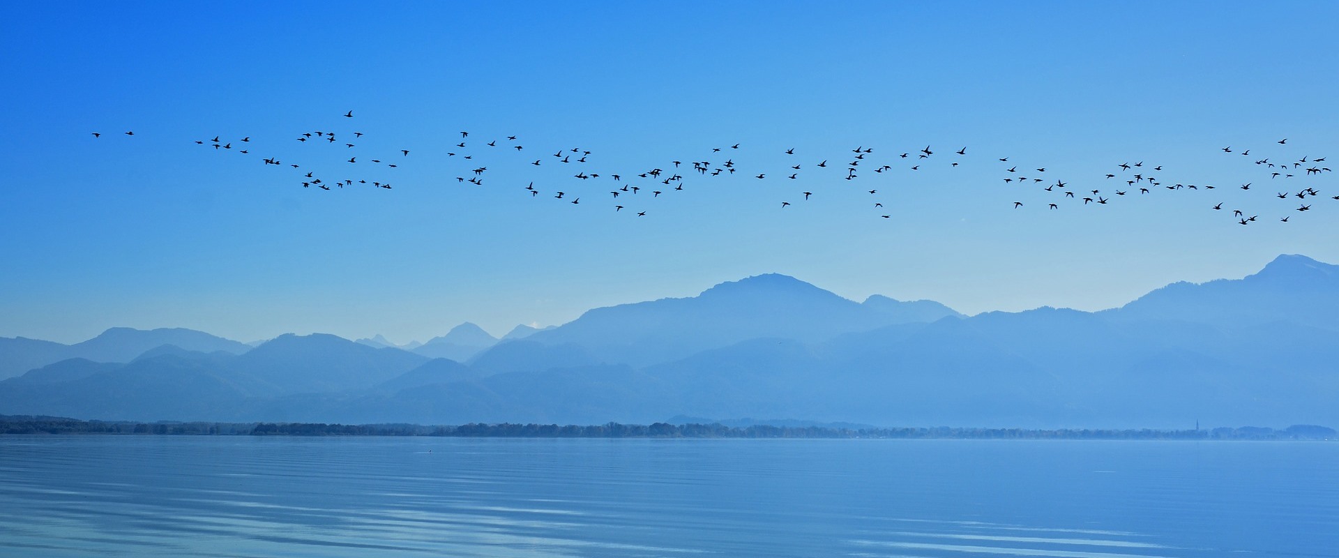 Der Chiemsee mit den Alpen im Hintergrund.