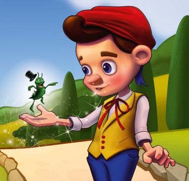 Auf dem Plakat ist die Holzpuppe Pinocchio als Comicfigur zu sehen.